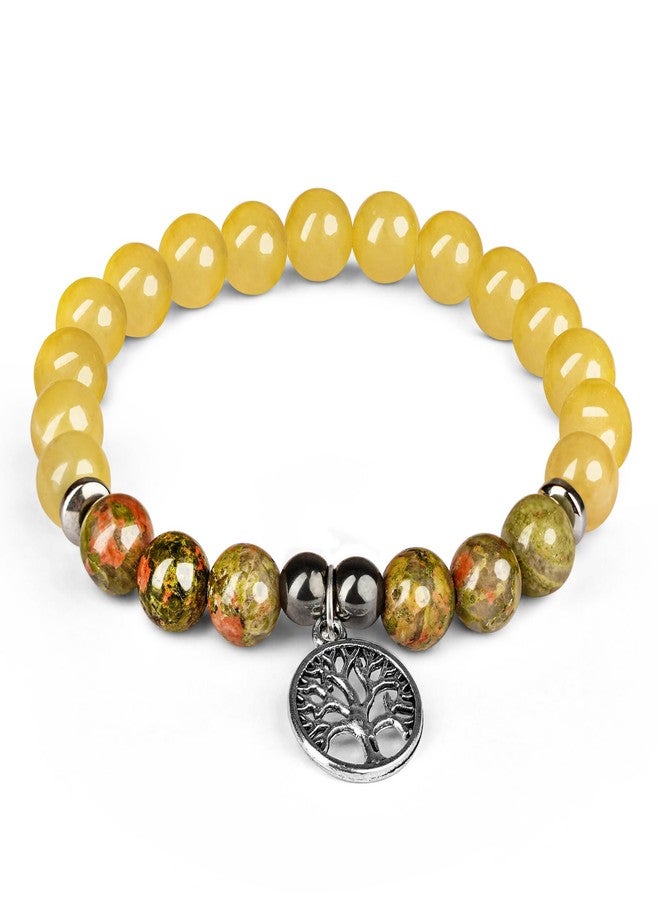 KARMAPLEDGE Triple Protection Crystal Bracelet, Handmade Celesite with Unakite Crystal Beads & Tree of Life Charm Bracelets for Women and Mens Positive Energy & Balance, Yoga, Chakra Healing, Crystal Gifts - Image 1